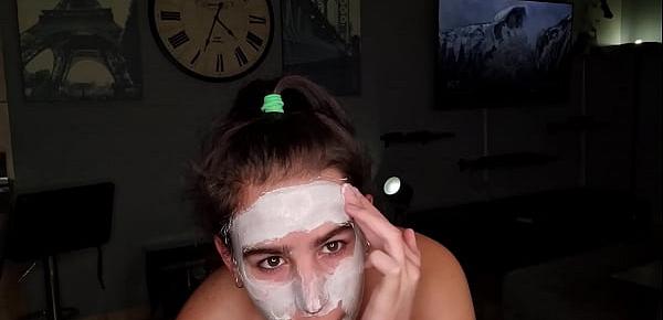 trendsGetting a eye and face cum and piss treatment by cock while wearing a moisturizing skin face mask | spa day